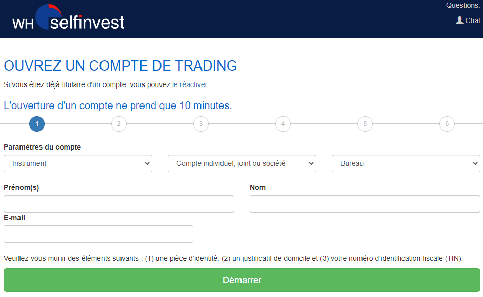 Guide comment ouvrir un compte sur WH SelfInvest