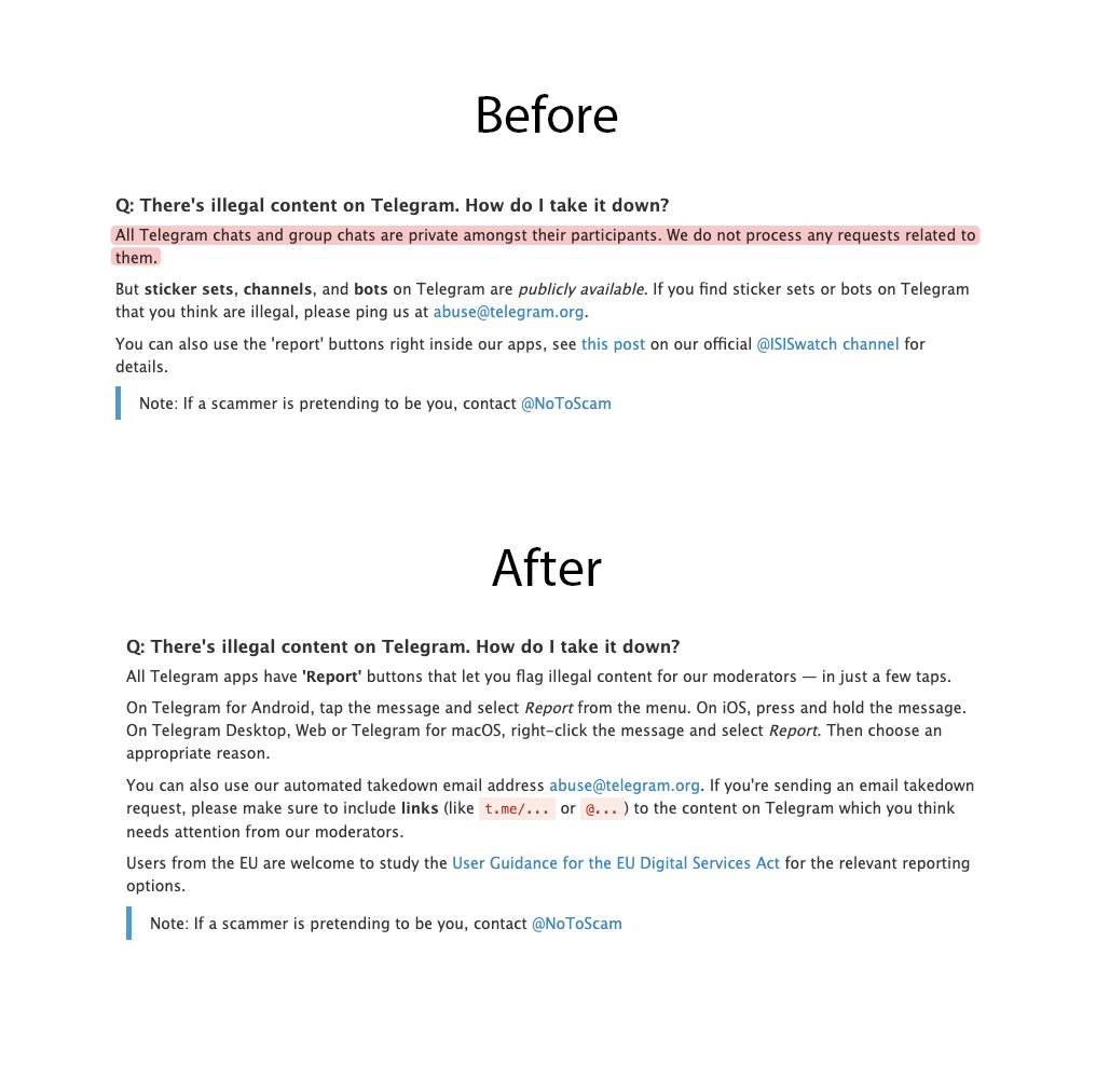 Changement de règles sur Telegram