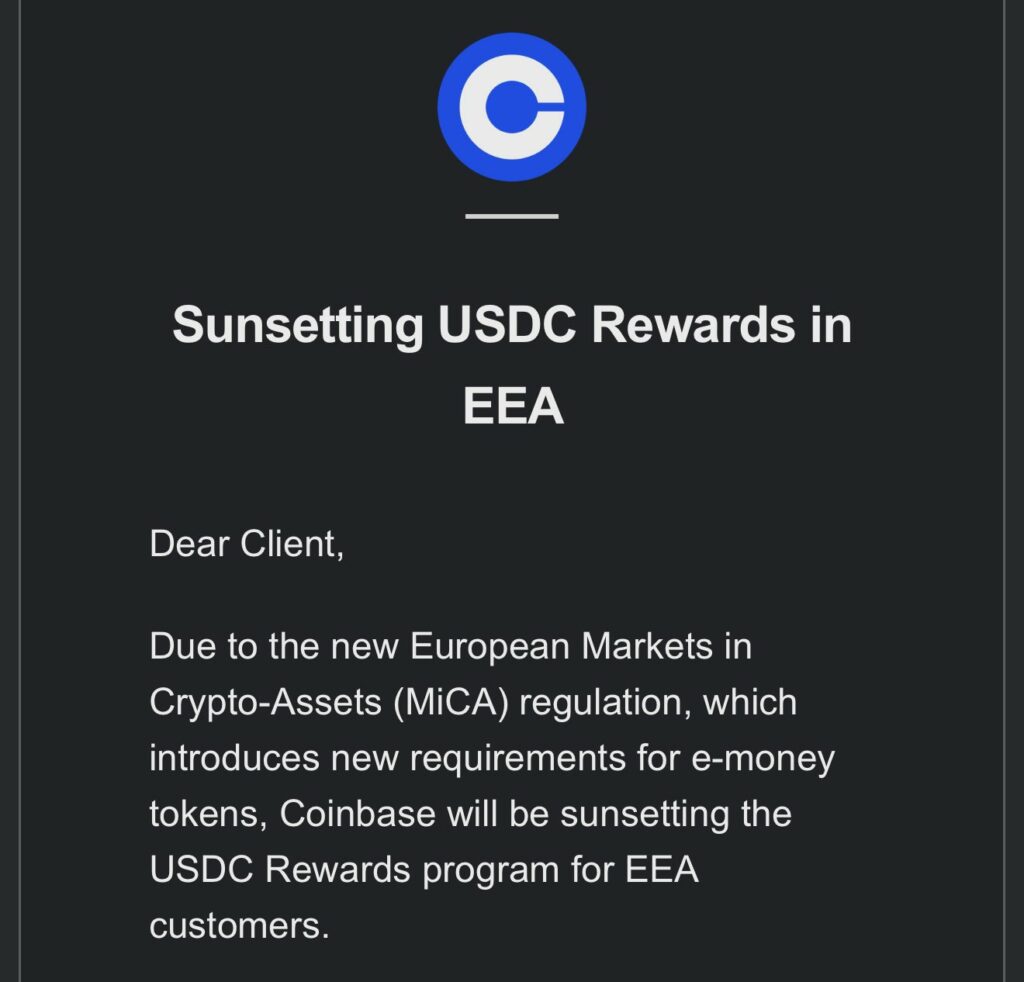 Coinbase USDC fin récompenses staking