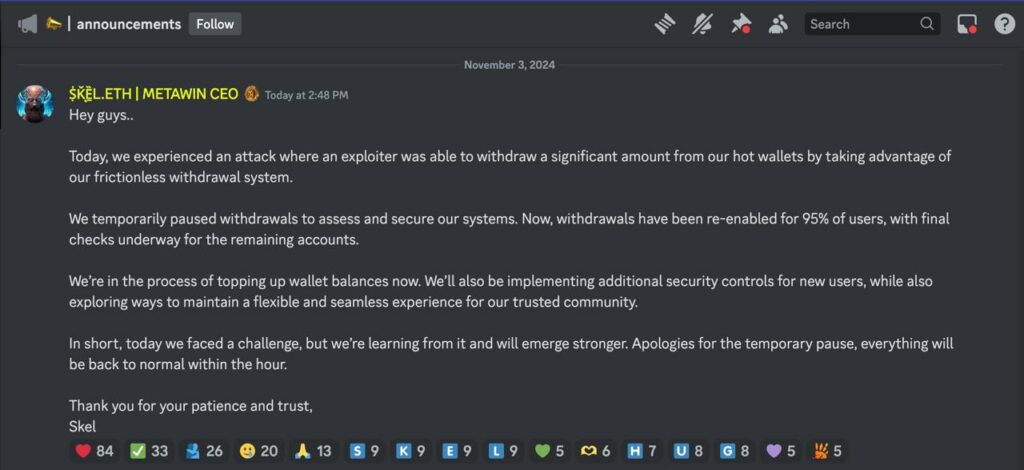 La déclaration du PDG de MetaWin concernant le piratage de la plateforme
