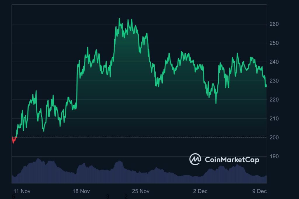 Graphique crypto Solana (SOL) decembre 2024