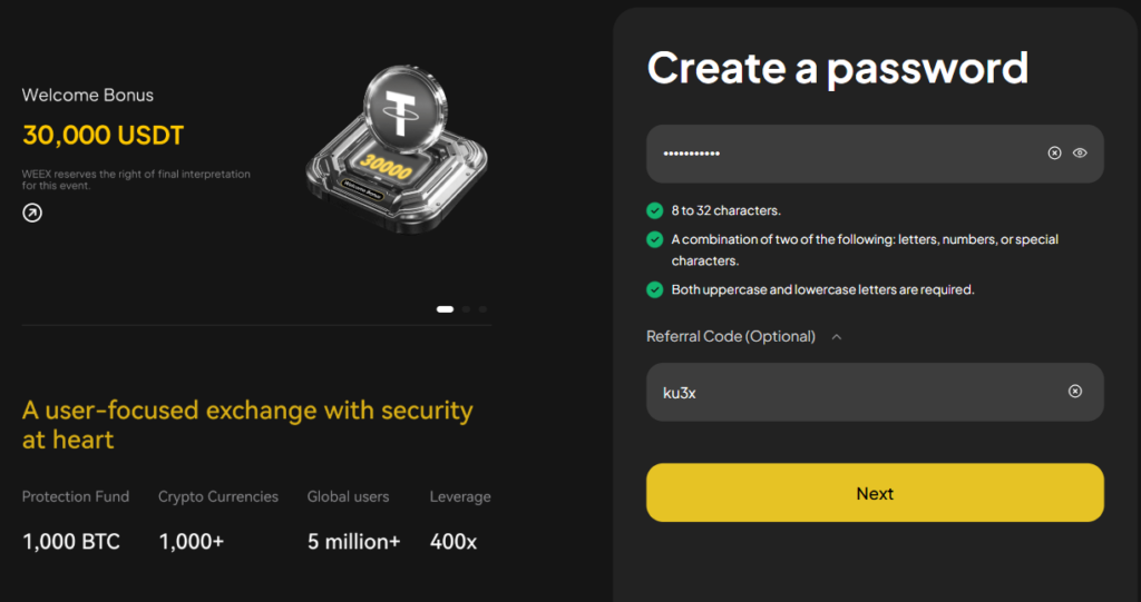 Créer un compte sur Weex