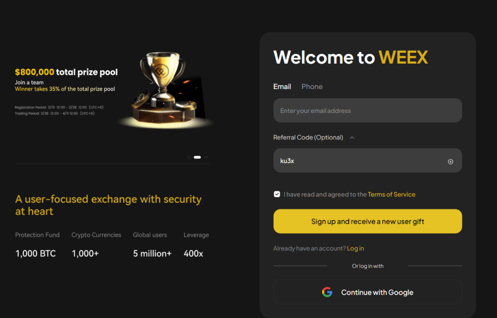 Comment créer un compte sur Weex