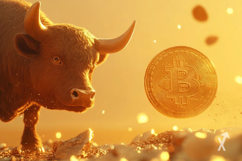 Bitcoin à côté d'un taureau