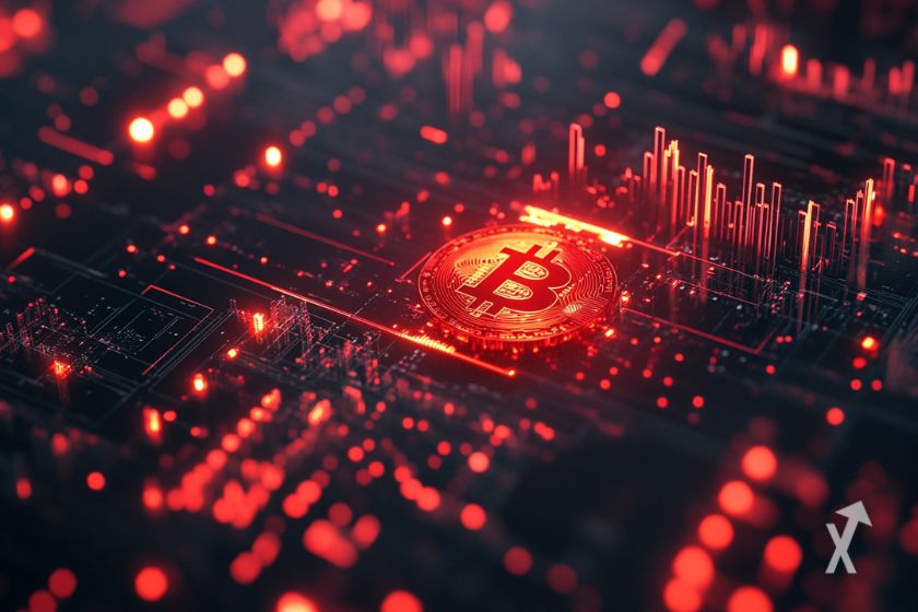 Le logo Bitcoin en rouge