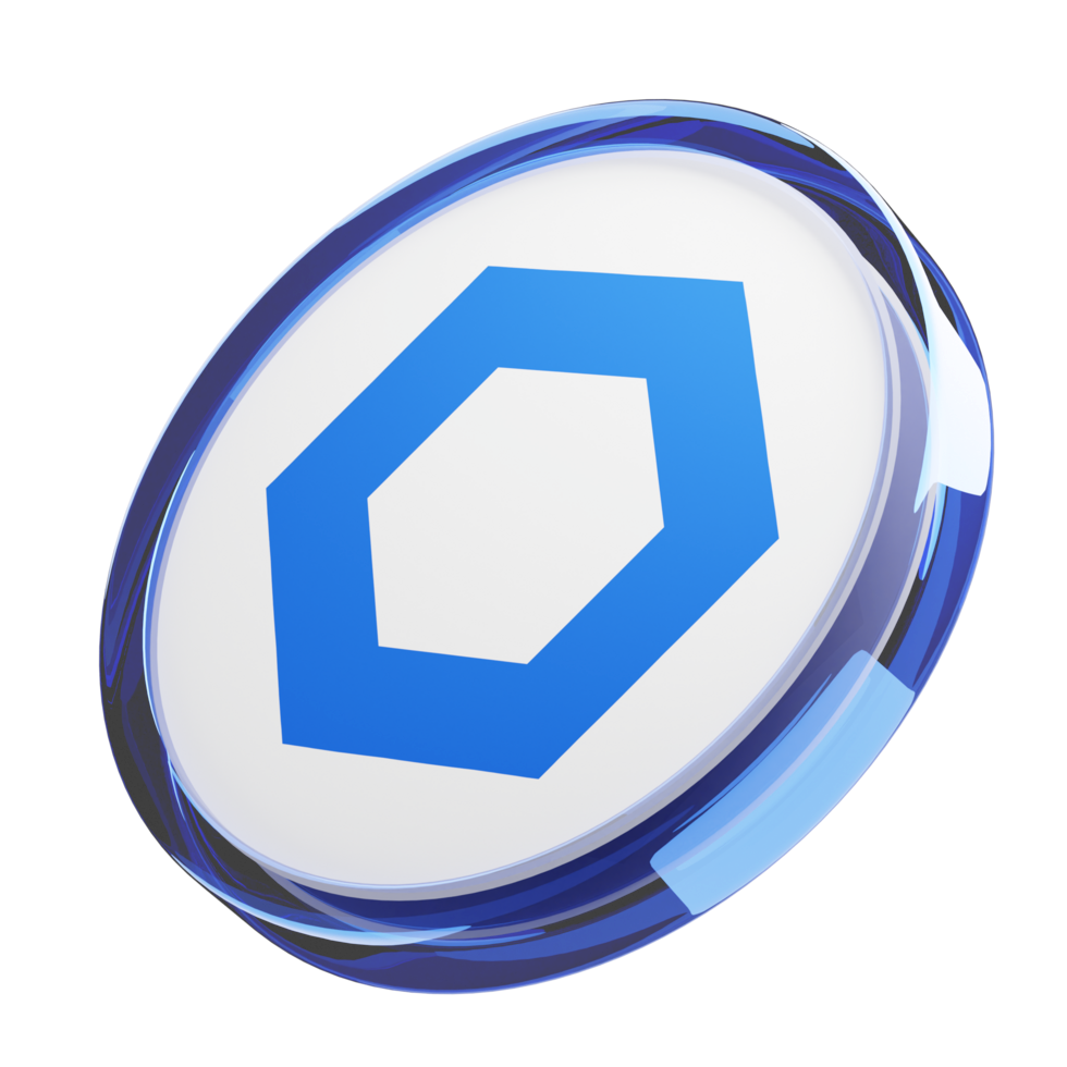 Un token blanc avec des contours bleus et le logo de Chainlink à l'intérieur