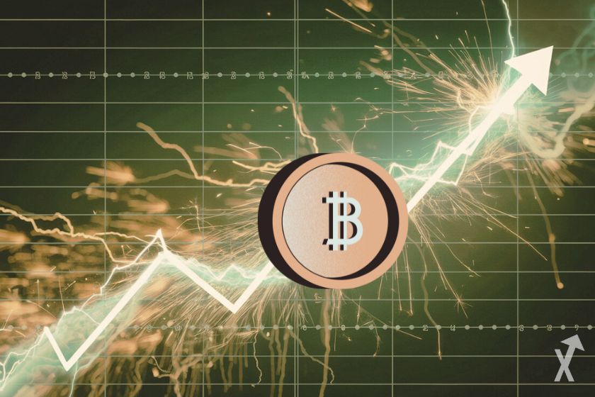 Un graphique haussier avec le logo bitcoin