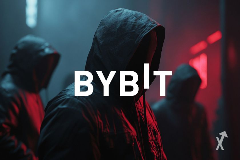 Le logo Bybit devant des hackers
