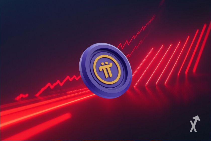 Le logo de Pi Network sur fond rouge