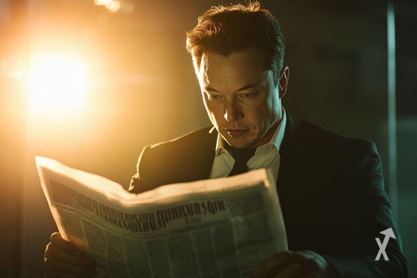 Elon Musk lisant un journal