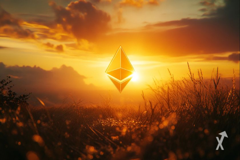 Le logo Ethereum au soleil