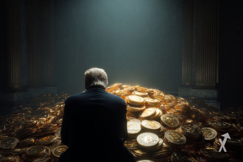 Trump avec des pièces de Bitcoin