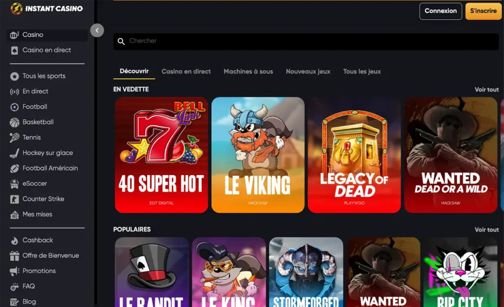 interface instant casino