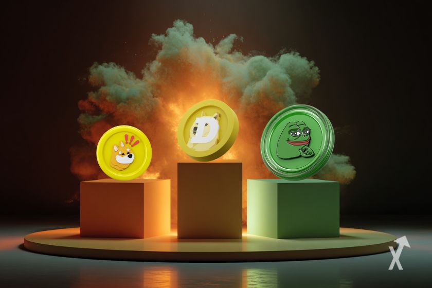 Trois memecoins sur un podium