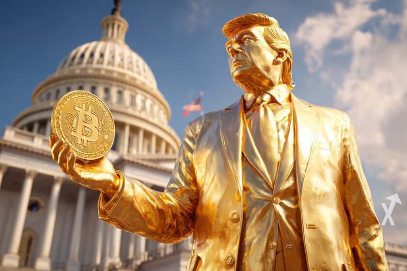 trump bitcoin gold statue