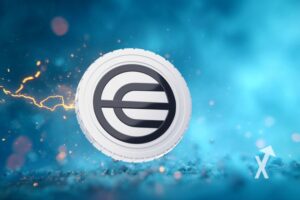 worldcoin wld sur un fond bleu