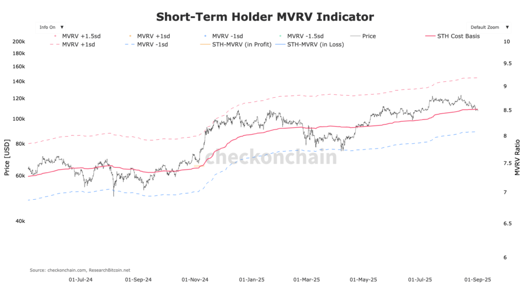 graphique des STH MVRV BTC