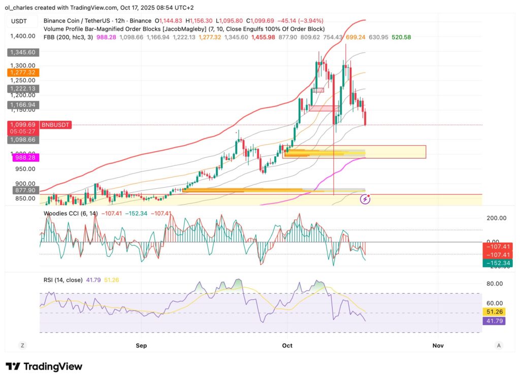 Graphique du BNB et de son prix en 12H