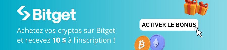 bannière sur fond bleu bonus Bitget 10 dollars cadeau à activer