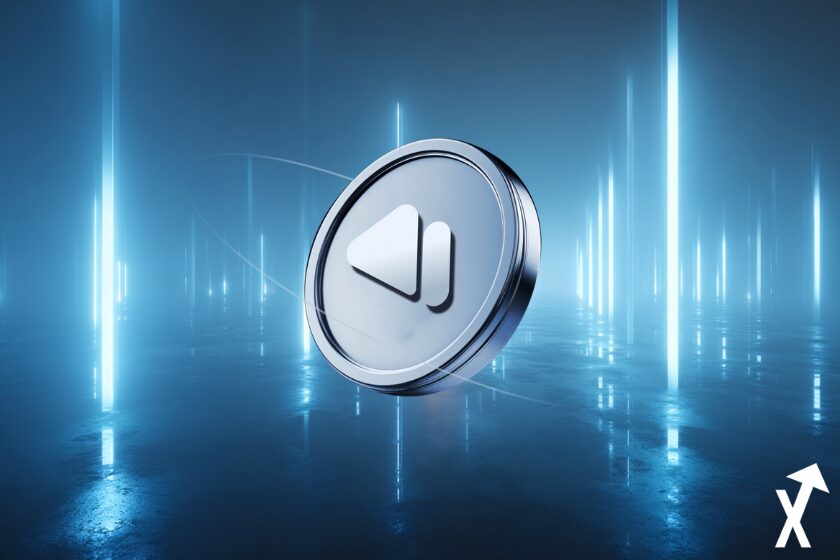 mexc coin crypto jeton gris sur fond bleu lumineux et blanc