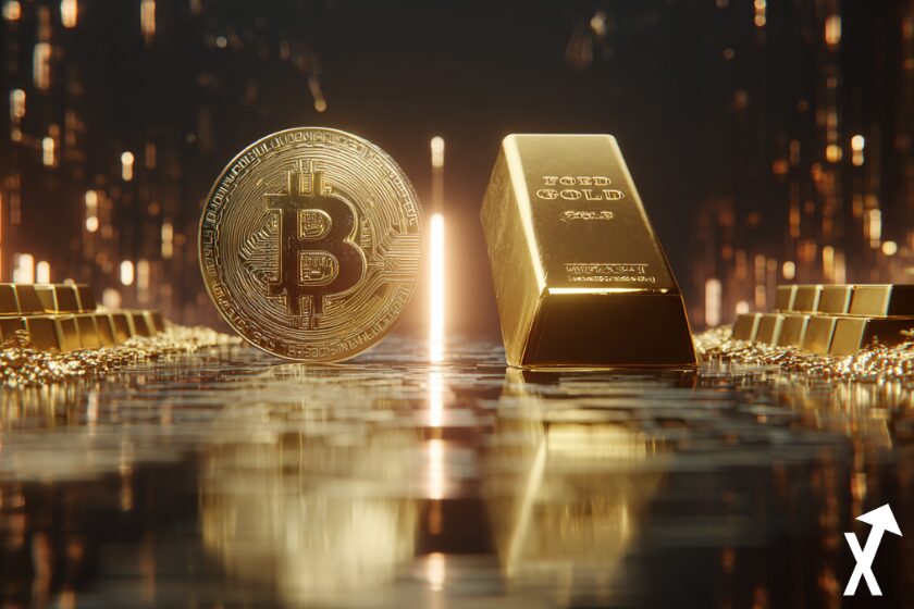 gold vs bitcoin couleur or et fond doré et noir