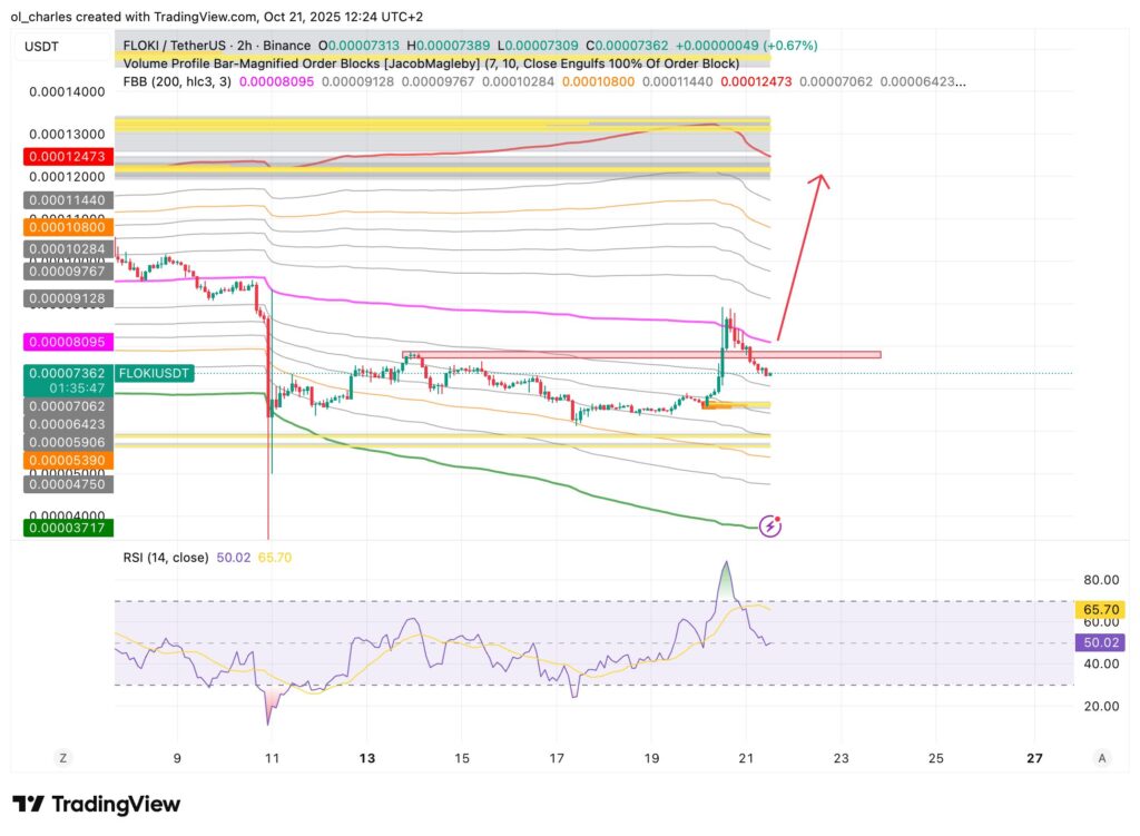 graphique du cours du FLOKI en 2 heures avec FBB