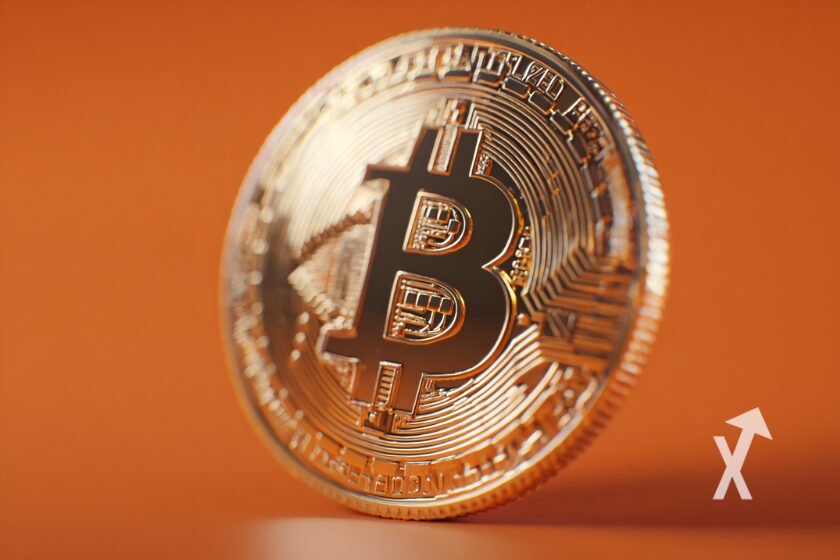 Bitcoin coin 3D fond orange