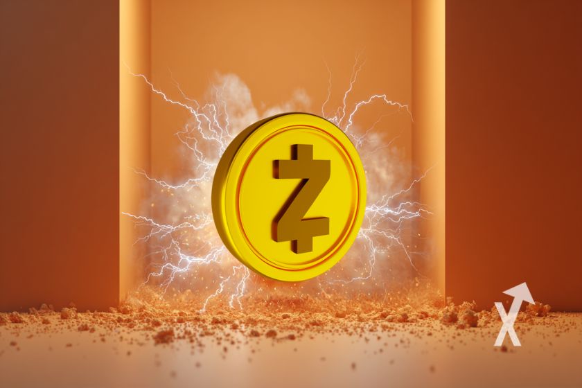Zcash ZEC coin dans de l'électricité et un fond orange clair