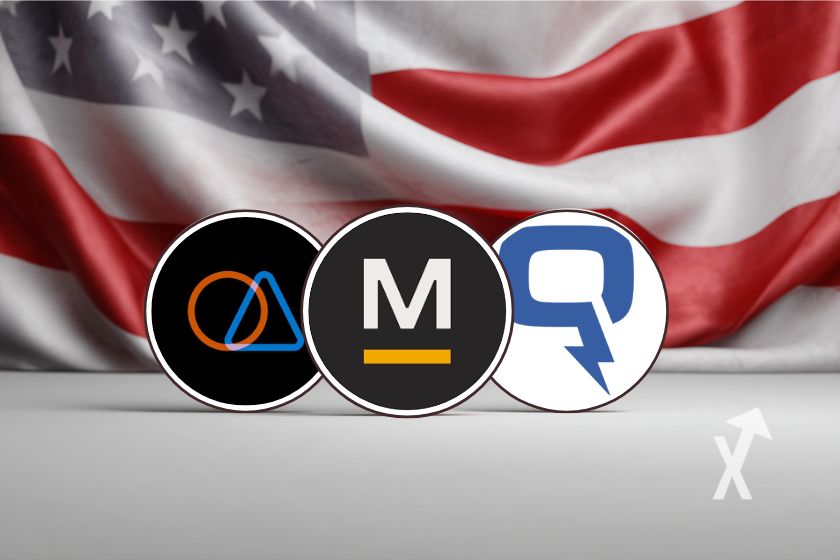 3 jetons d'actions américaines devant un drapeau US