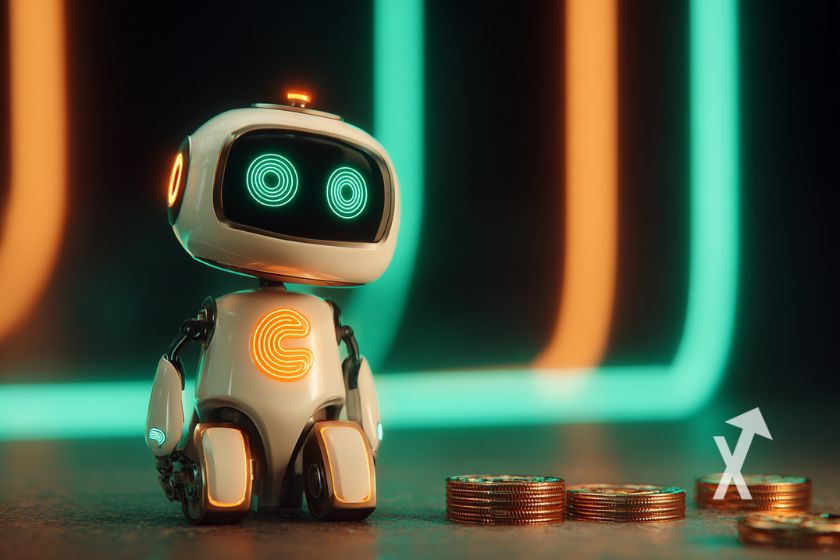 Un robot IA blanc dans une salle digitale verte avec des néons verts