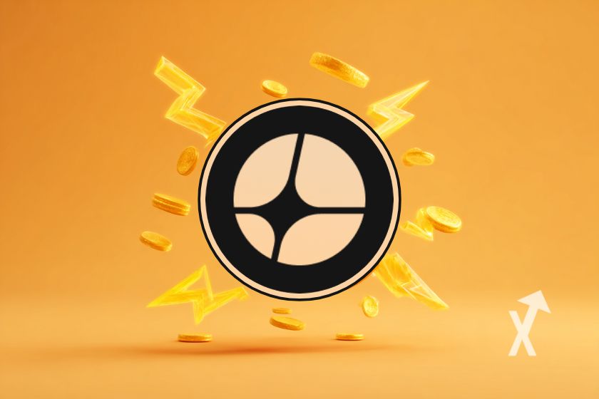 coin ASTER avec éclairs jaunes autour sur un fond jaune