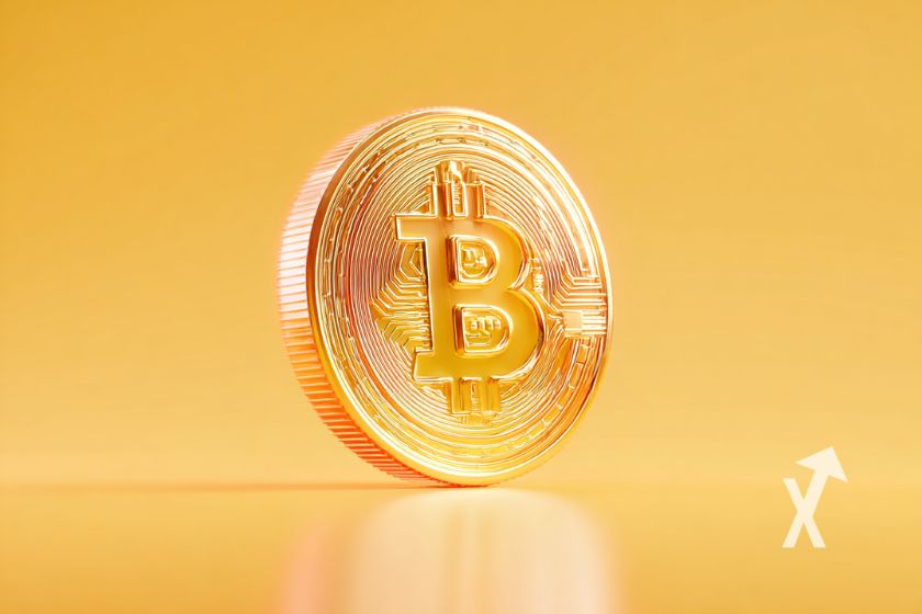 bitcoin coin 3D en jaune sur un fond jaune