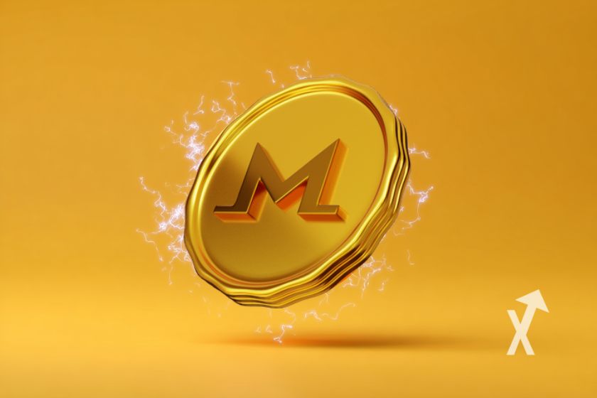 coin Monero XMR sur un fond jaune