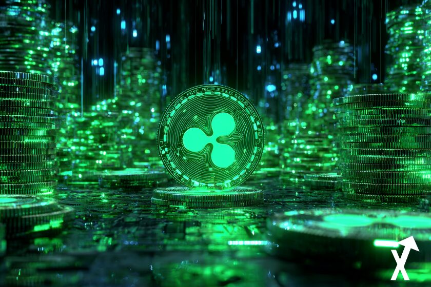 xrp ripple glowing green coin, green atmosphere