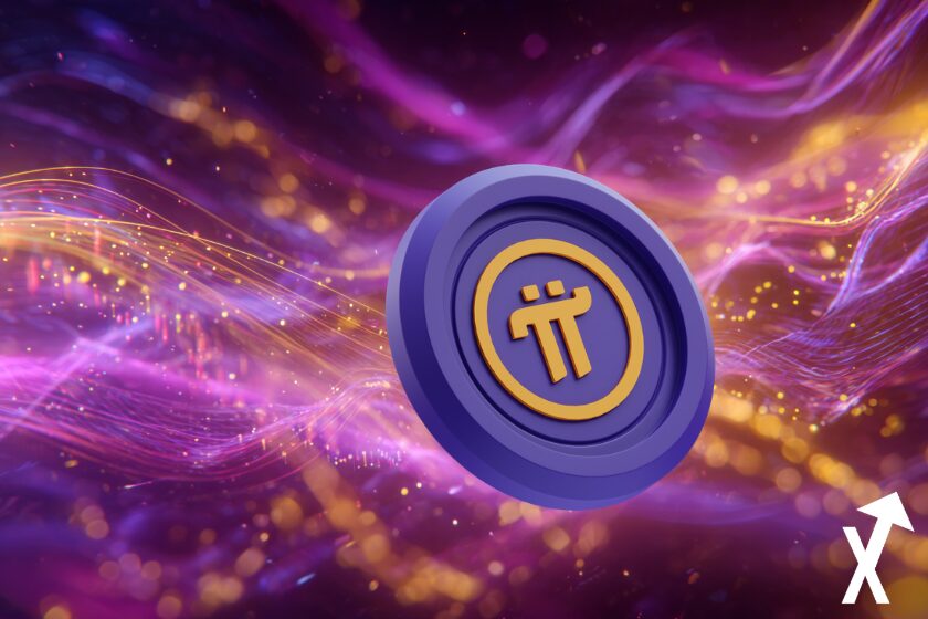 pi coin purple and yellow waves crypto