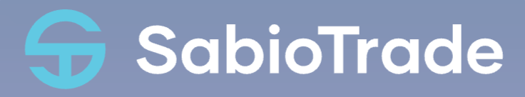 SabioTrade écrit en blanc avec le logo circulaire bleu