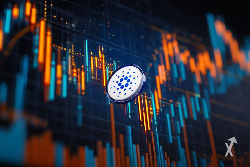 Le token ADA sur un graphique avec des bougies oranges et bleues