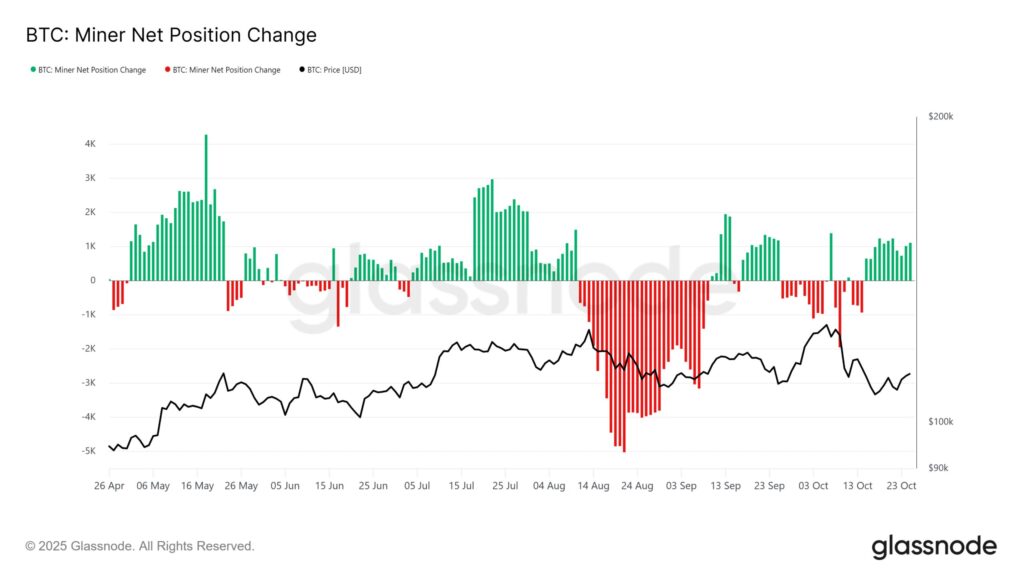 graphique des Net Position Change des mineurs Bitcoin