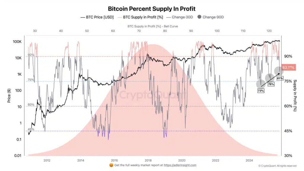 graphique du pourcentage de la supply en profit des détenteurs de Bitcoin