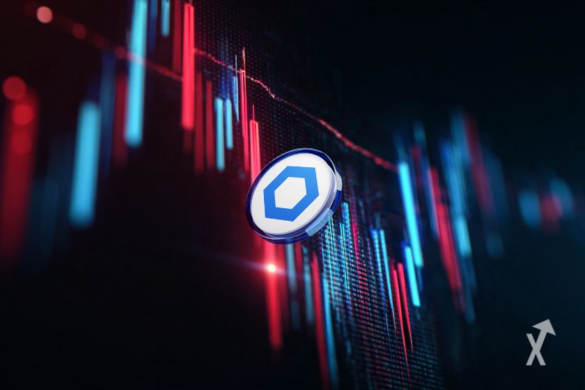 Le token LINK de Chainlink sur un graphique avec des bougies rouges et bleues