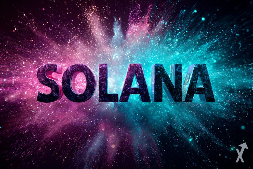 solana écrit sur un fond rose bleu et noir, une explosion de couleurs