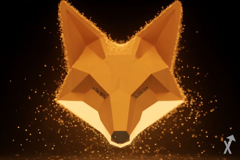 logo de metamask lumineux sur un fond noir mystérieux avec des paillettes