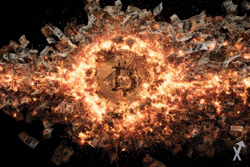 crypto bitcoin au milieu d'une explosion de dollars