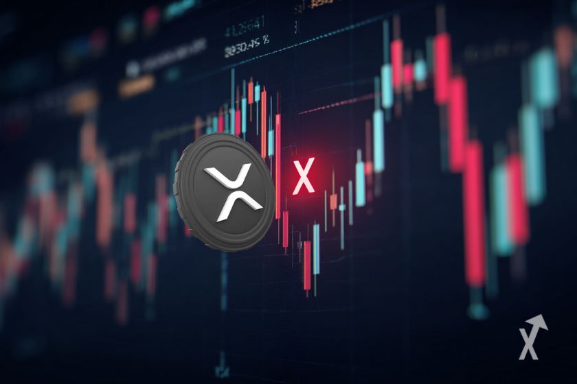 Le token XRP sur un graphique technique avec un X rouge au milieu