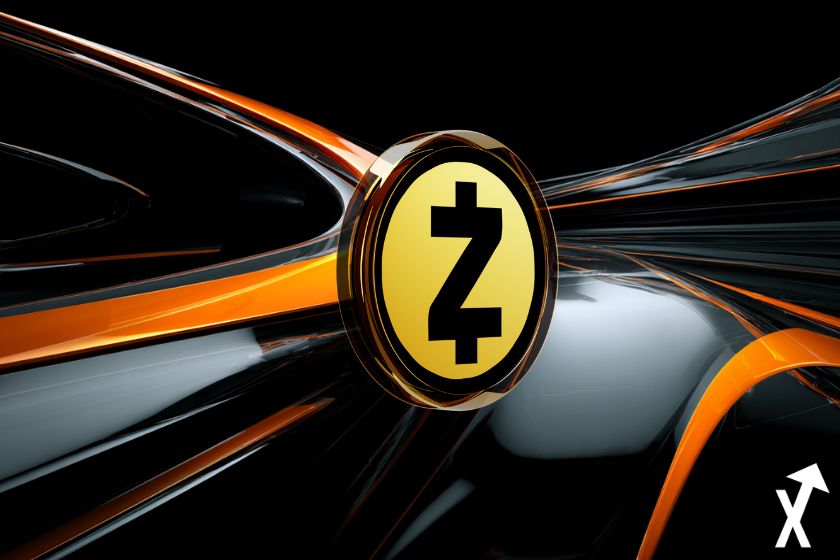 zcash coin orange noir sur fond digital orange noir blanc crypto