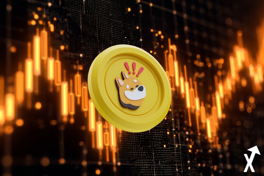 bonk coin sur fond orange trending chart et noir
