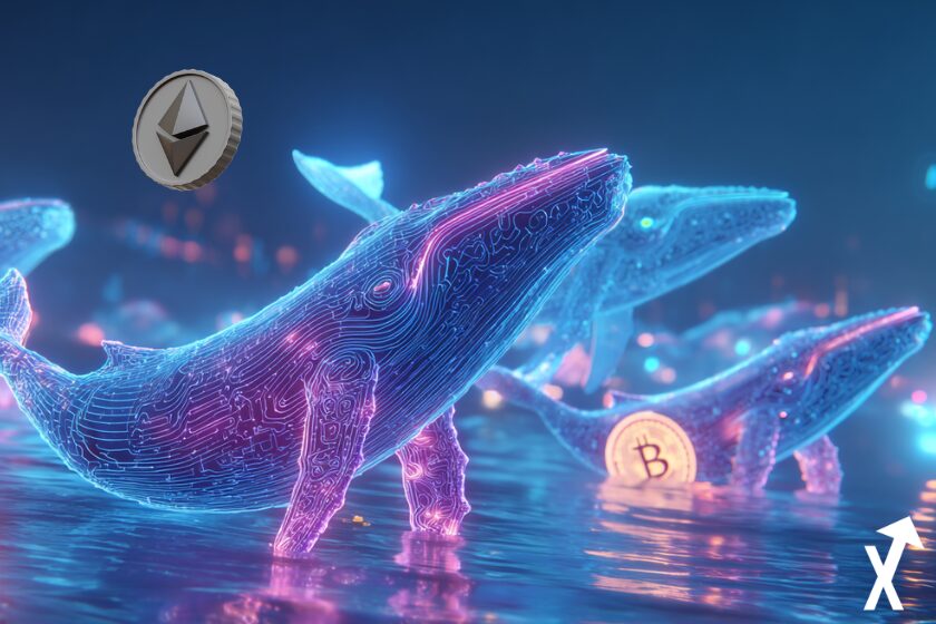 ethereum bitcoin coins baleines cryptos, atmosphere bleu violet futur