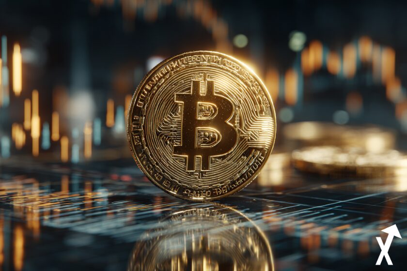 bitcoin gold crypto sur fond trading chart vert doré