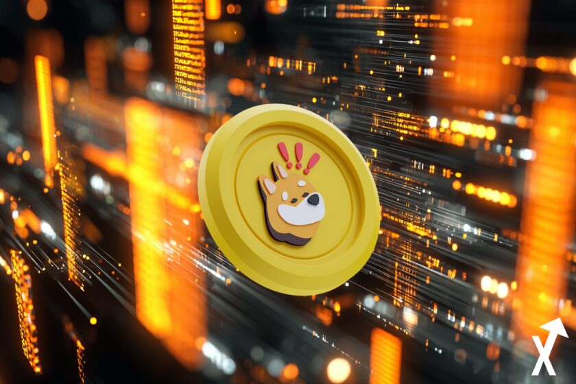 Bonk coin orange et jaune crypto sur fond coloré orange trading chart