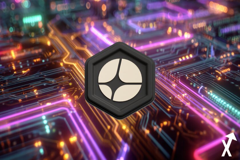 aster coin noir et beige sur fond blockchain crypto